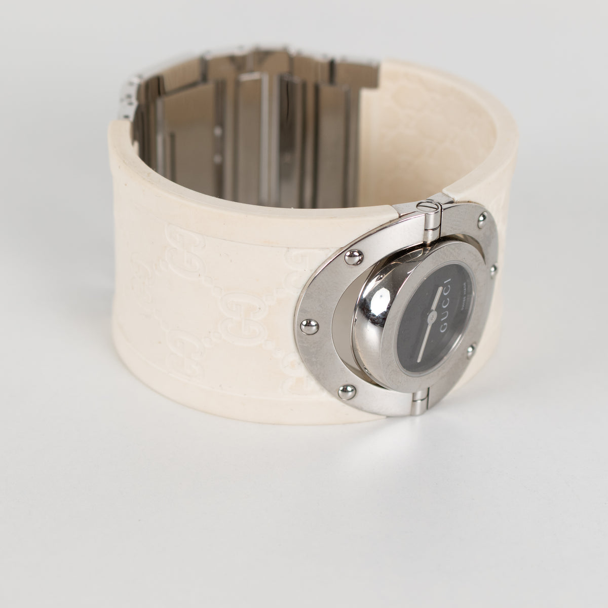 Gucci White Rubber Twirl Stainless Steel Watch