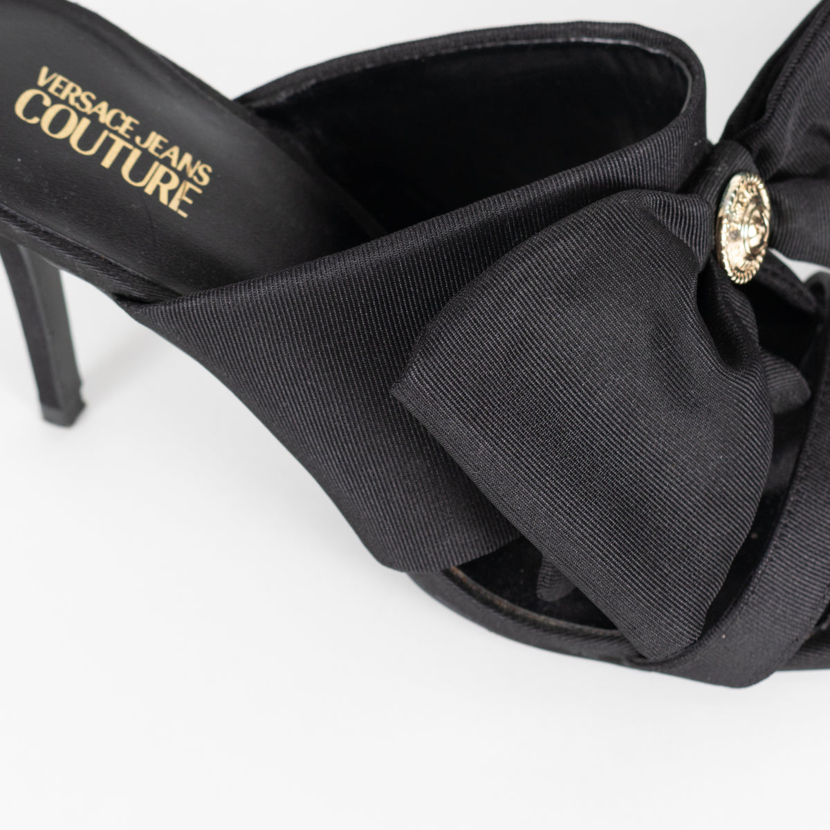 Versace Jeans Couture Black Emily Bow Healed Sandals