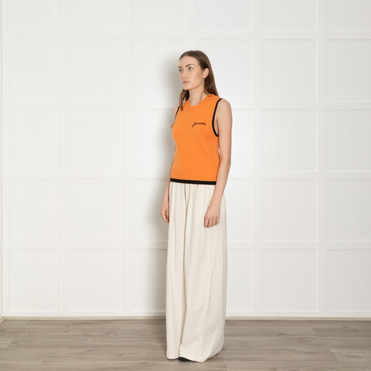 Ganni Orange Bead Embellished Wool and Cashmere Vest