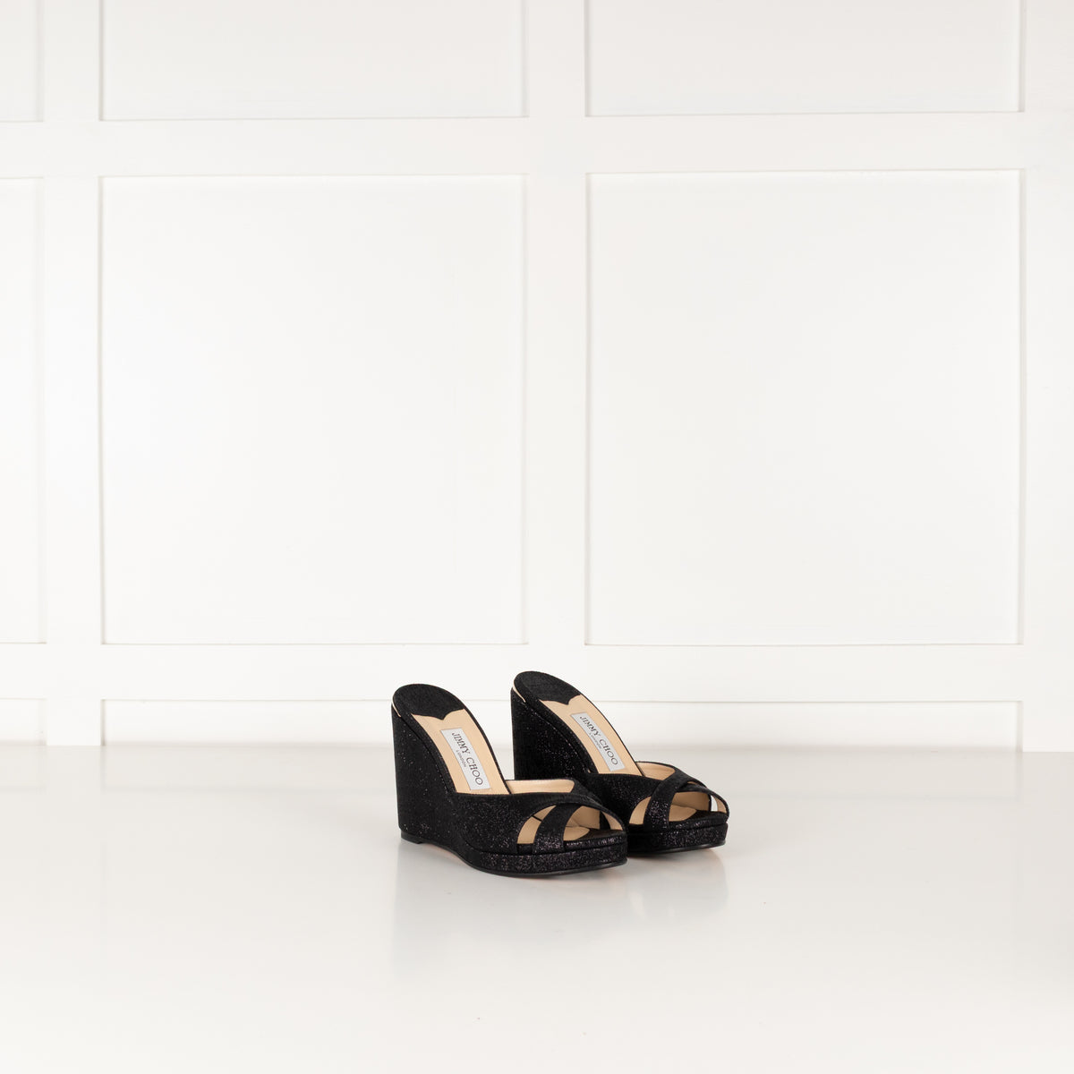 Jimmy Choo Black Shiny Wetlook Wedges