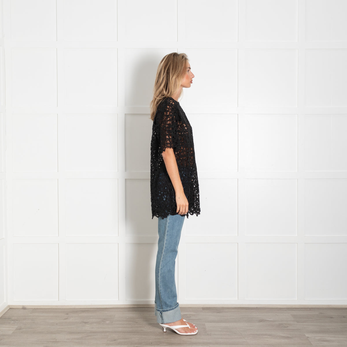 Valentino Black Lace Short Sleeve Tunic Top