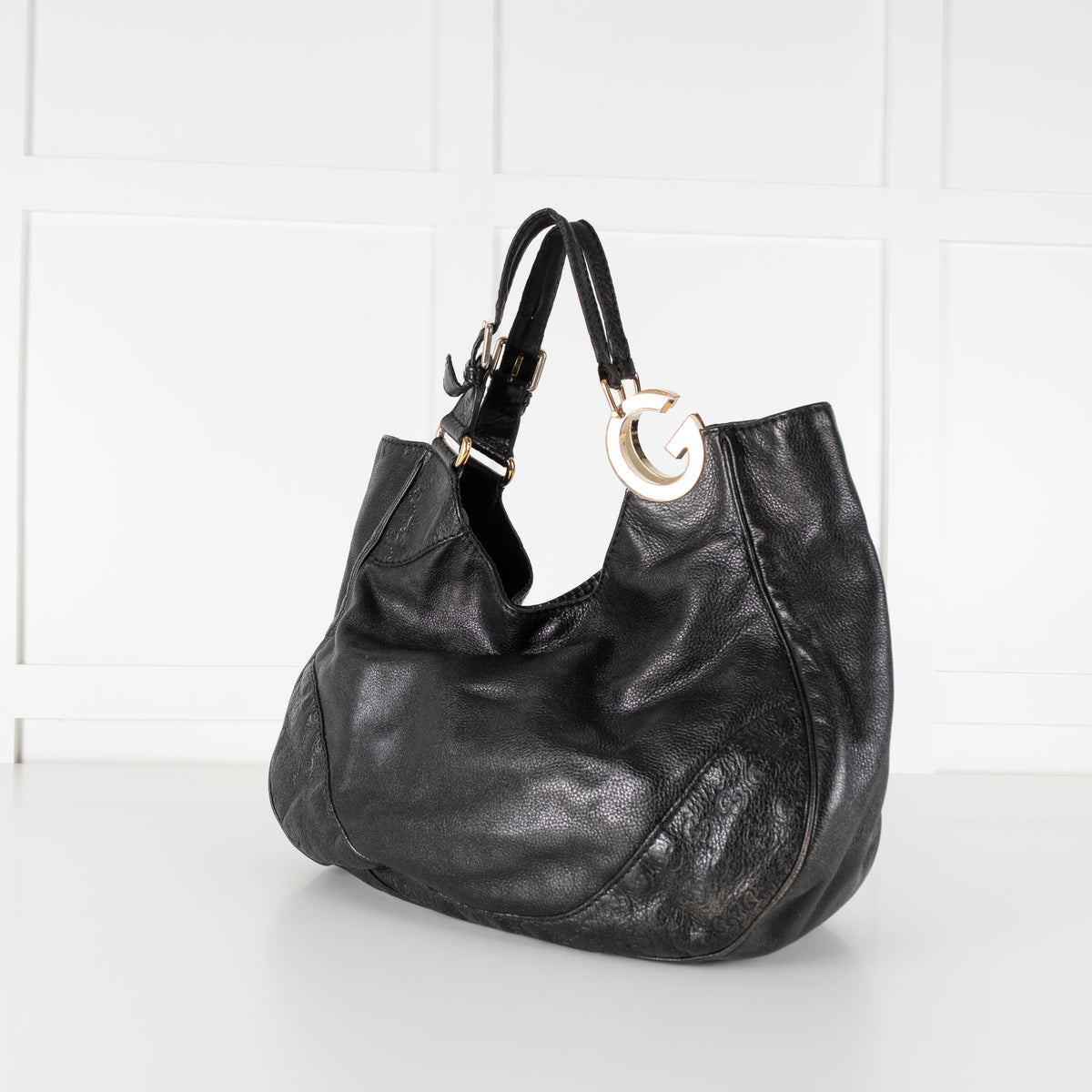Gucci Guccissima Black Leather Vintage Shoulder Bag
