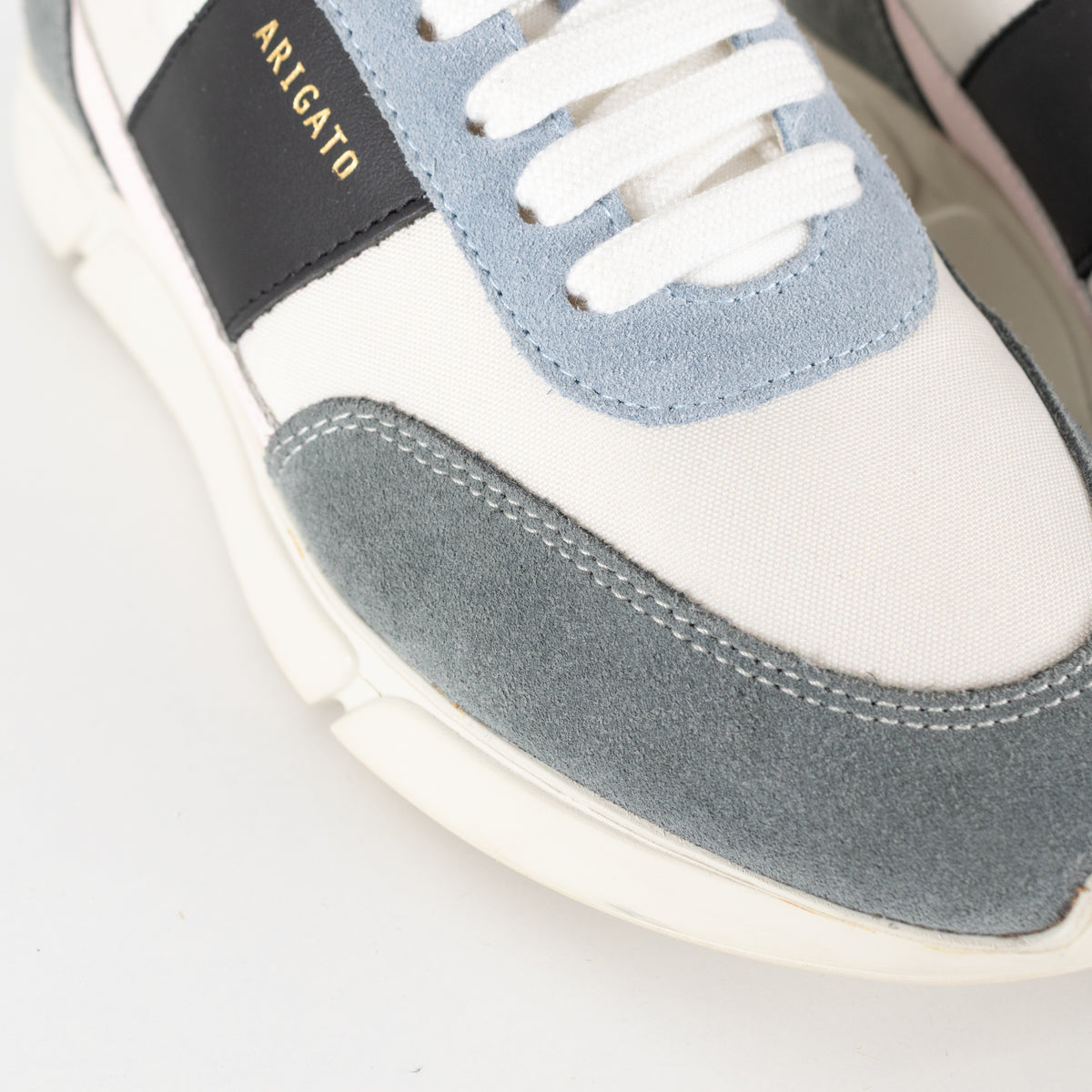 Axel Arigato Cream Genesis Vintage Runner Trainers With Blue Suede And Lepoard Print Heel