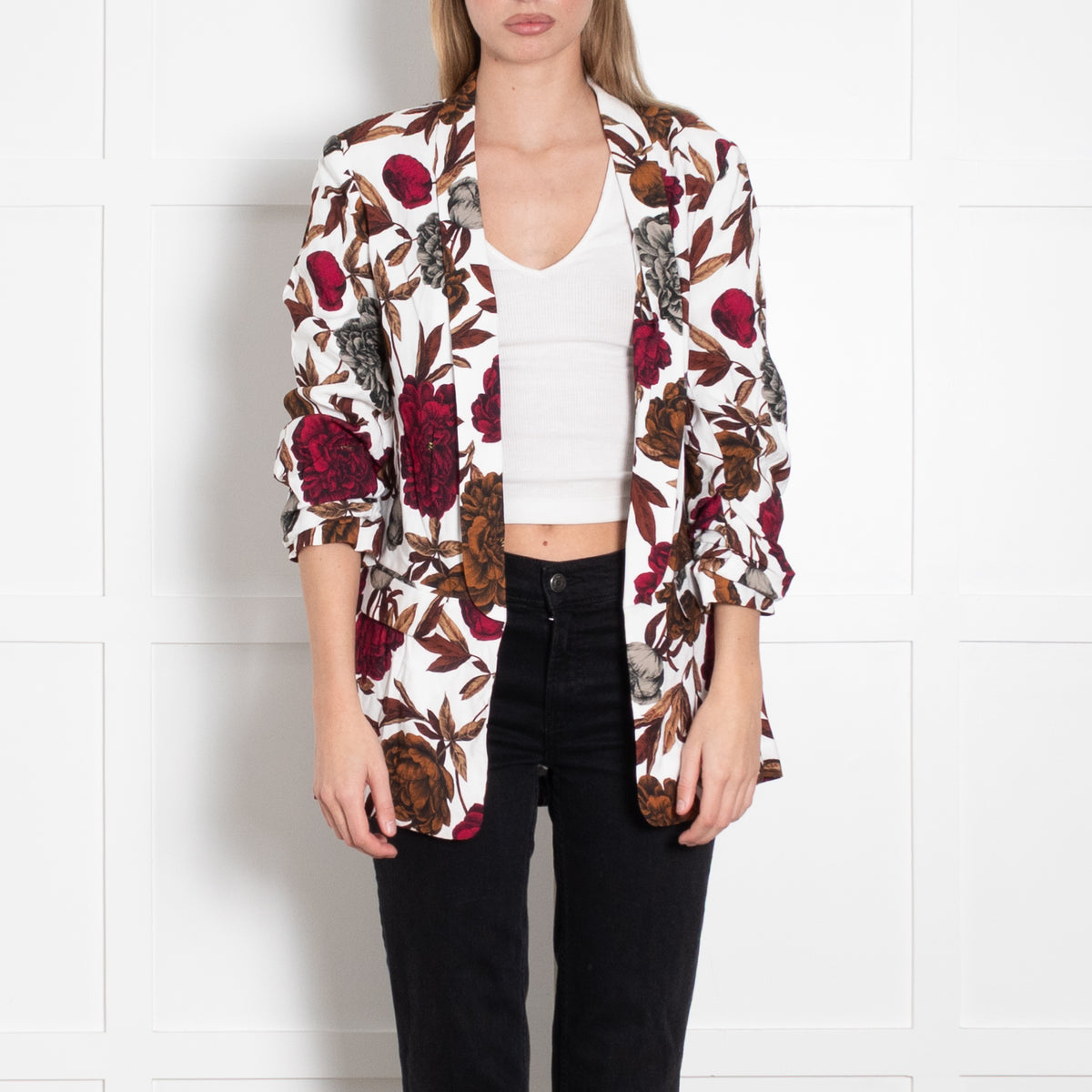 Maryan Mehlhorn White Brown Floral Soft Jacket