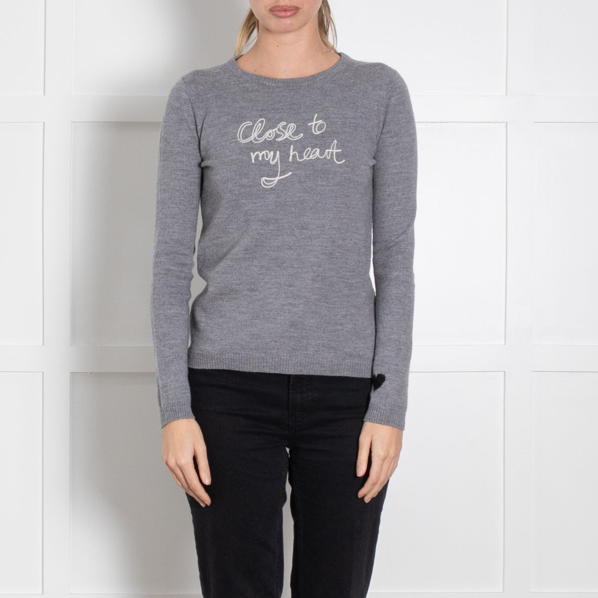 Bella Freud Grey Wool Slogan Sweater