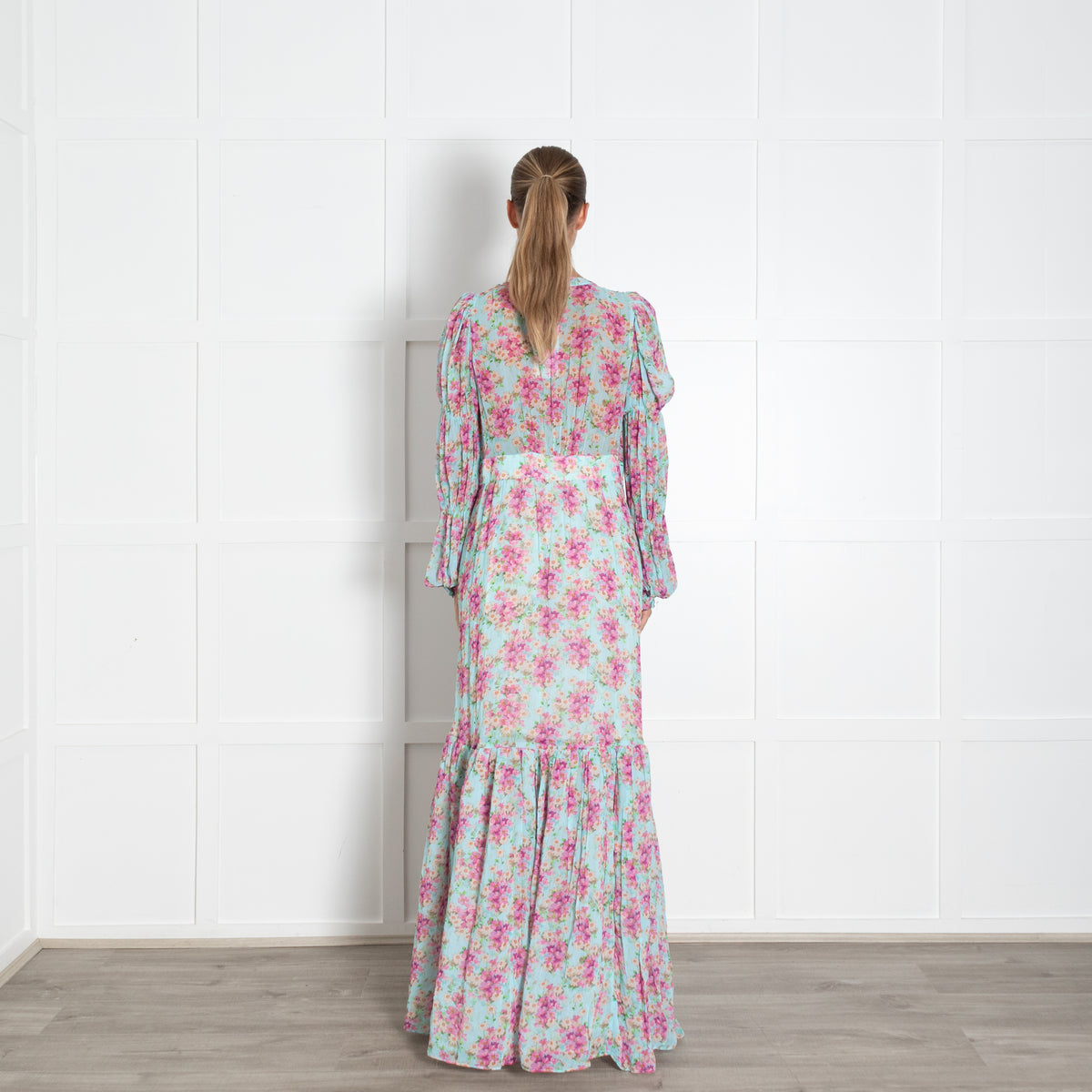 By Timo Turquoise Pink Floral Peplum Maxi Dress