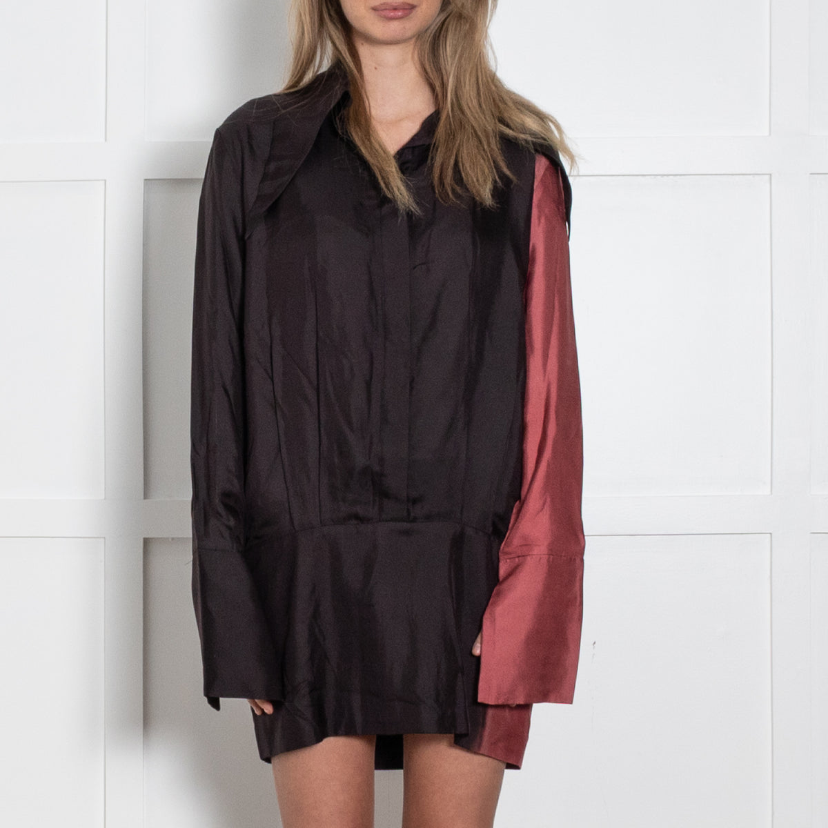 16Arlington Brown Blush Long Pointy Collar Mini Dress