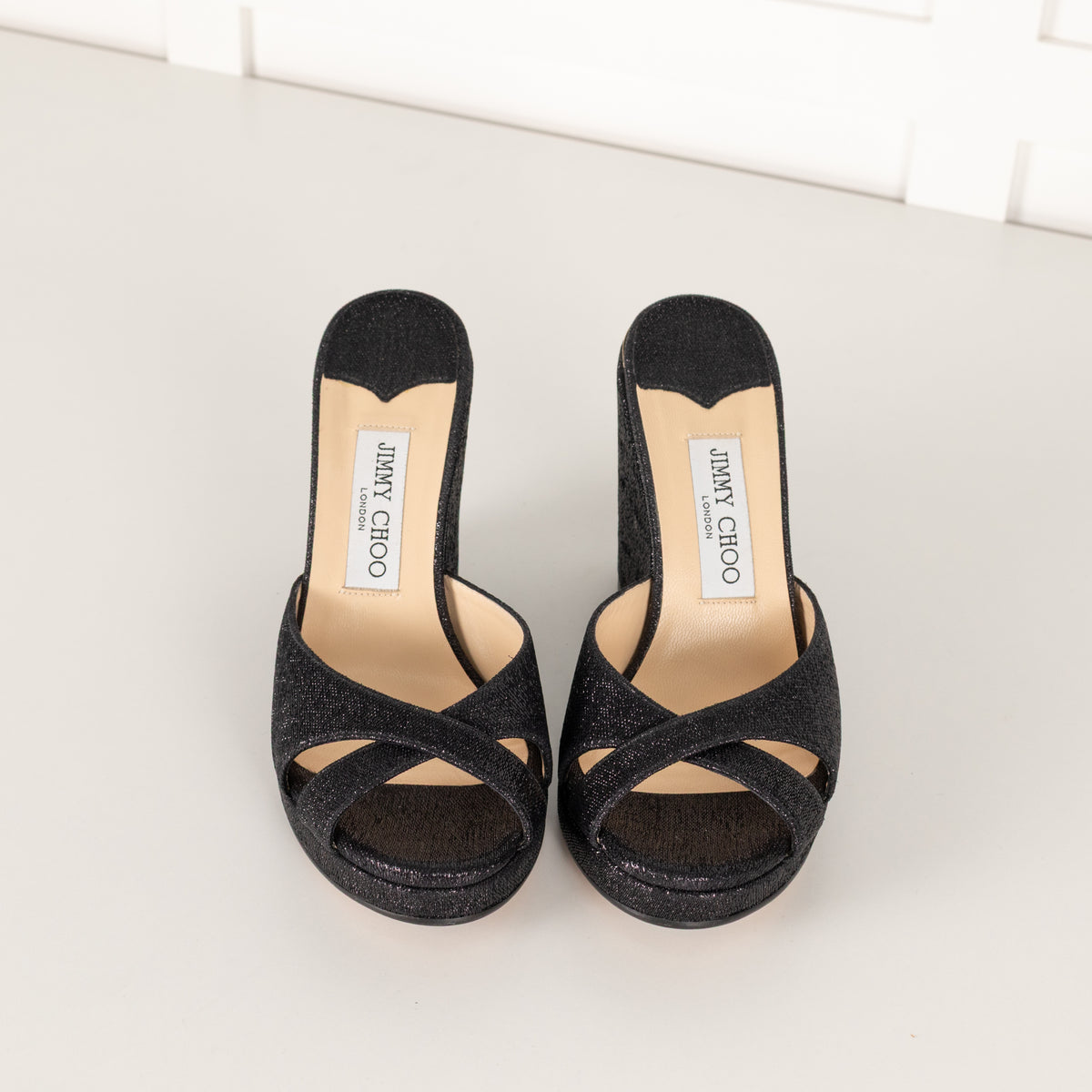 Jimmy Choo Black Shiny Wetlook Wedges