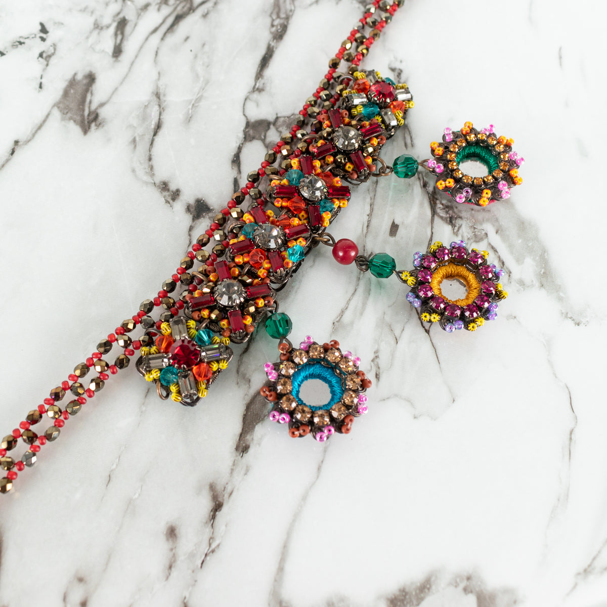 Erickson Beamon Multi Colour Crystal Three Hanging Pendant Choker