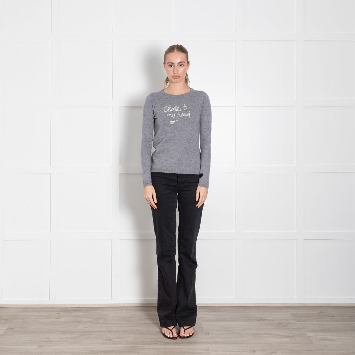 Bella Freud Grey Wool Slogan Sweater