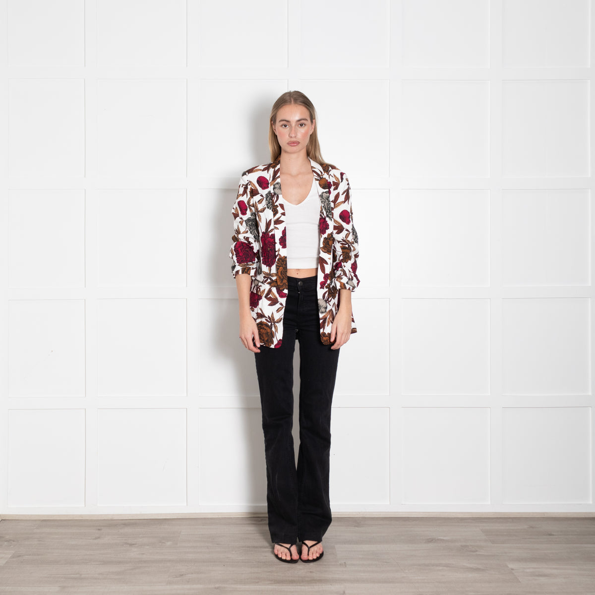 Maryan Mehlhorn White Brown Floral Soft Jacket