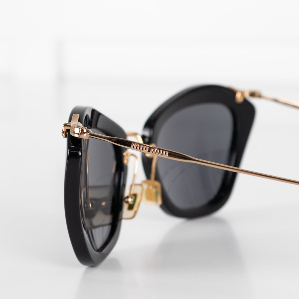 Miu Miu Black Acetate & Gold Metal Frame Sunglasses