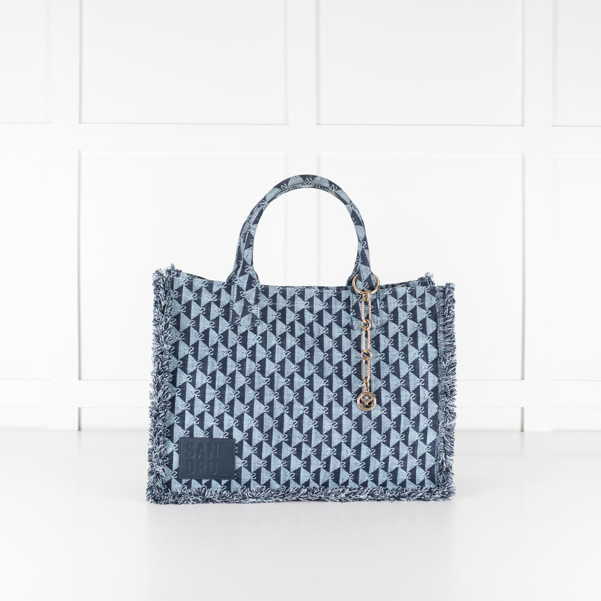 Sandro Blue Cotton Kasbah Monogram Tote Bag With Frayed Edge