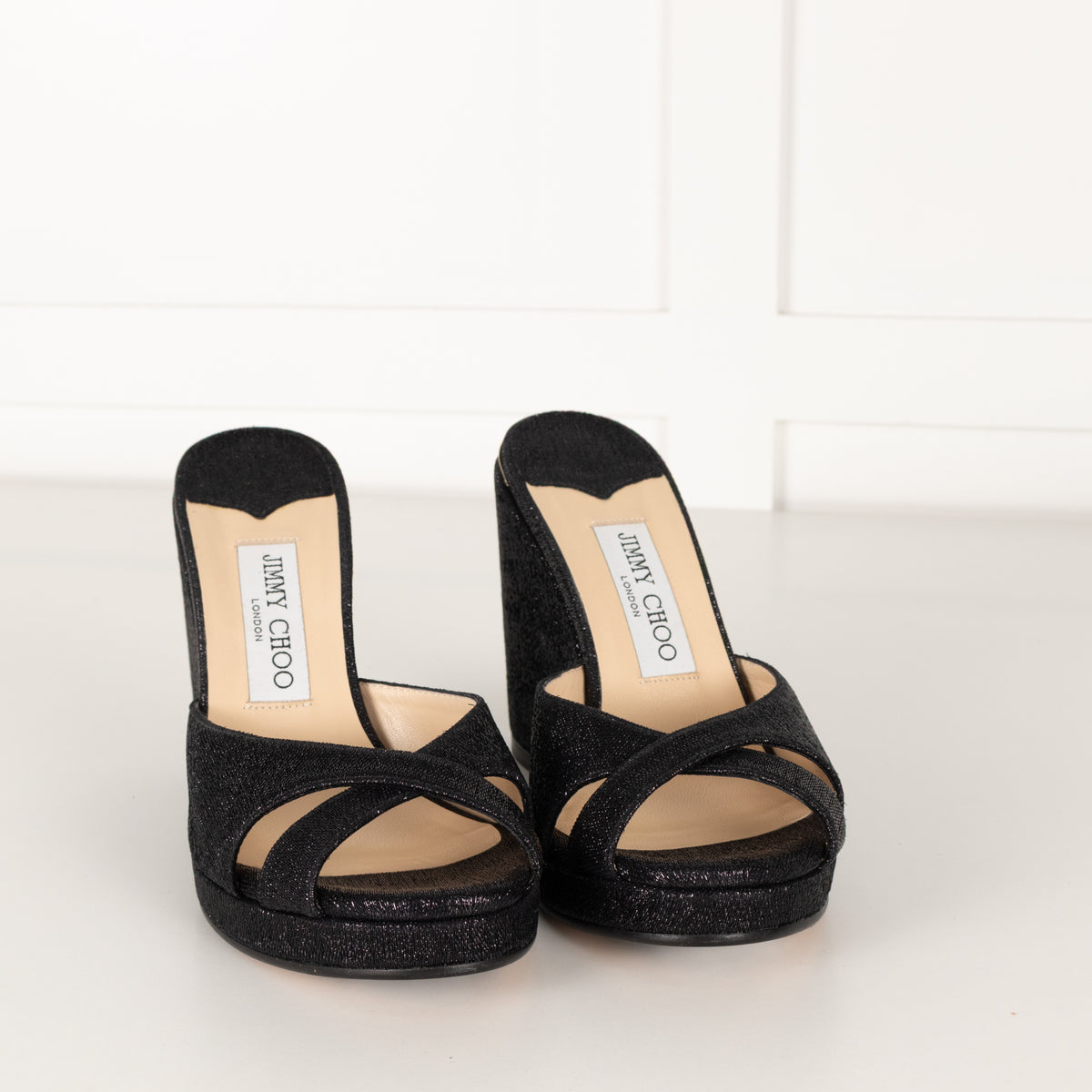 Jimmy Choo Black Shiny Wetlook Wedges