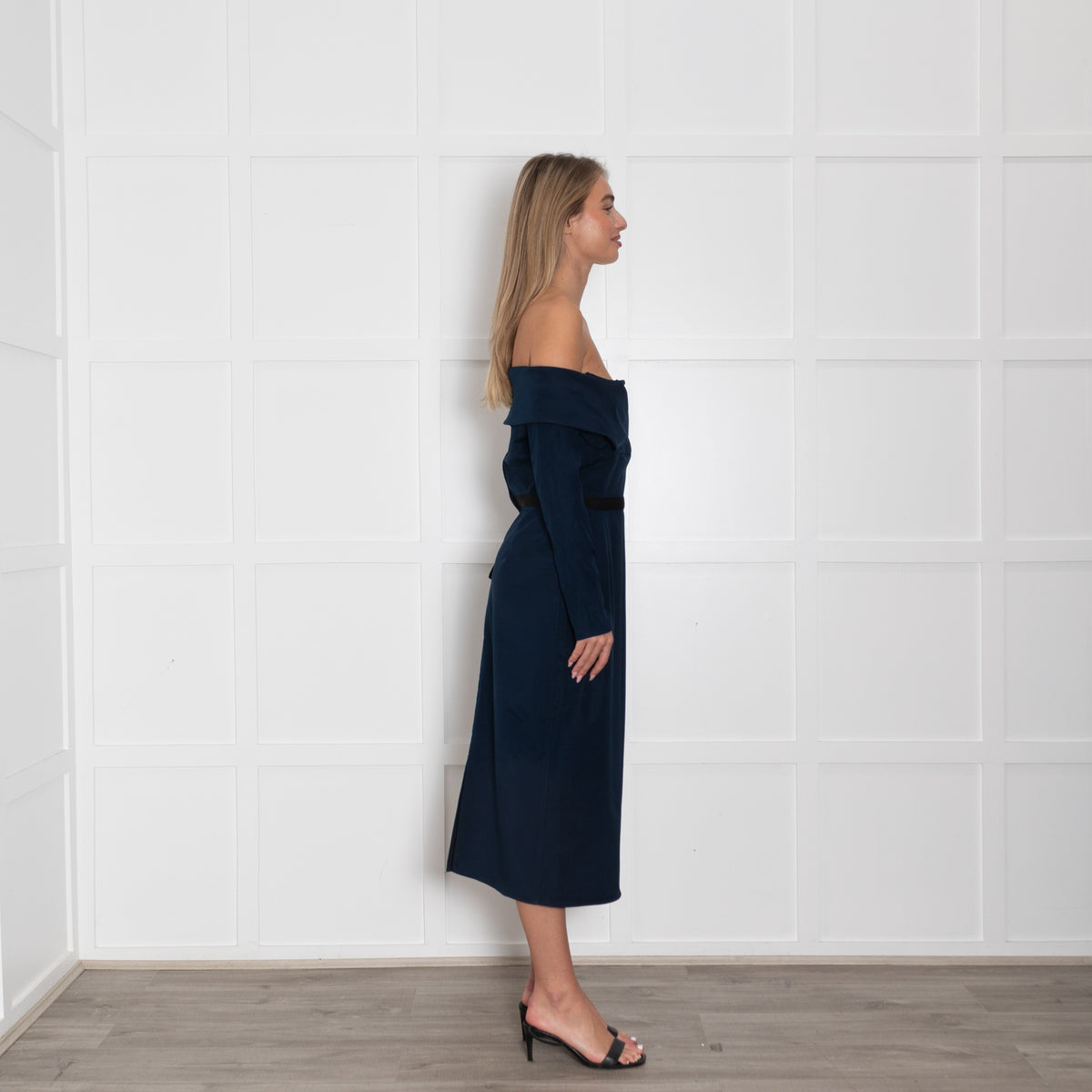 Emilio De La Morena Navy Blue Boned Bodice Sleeved Dress