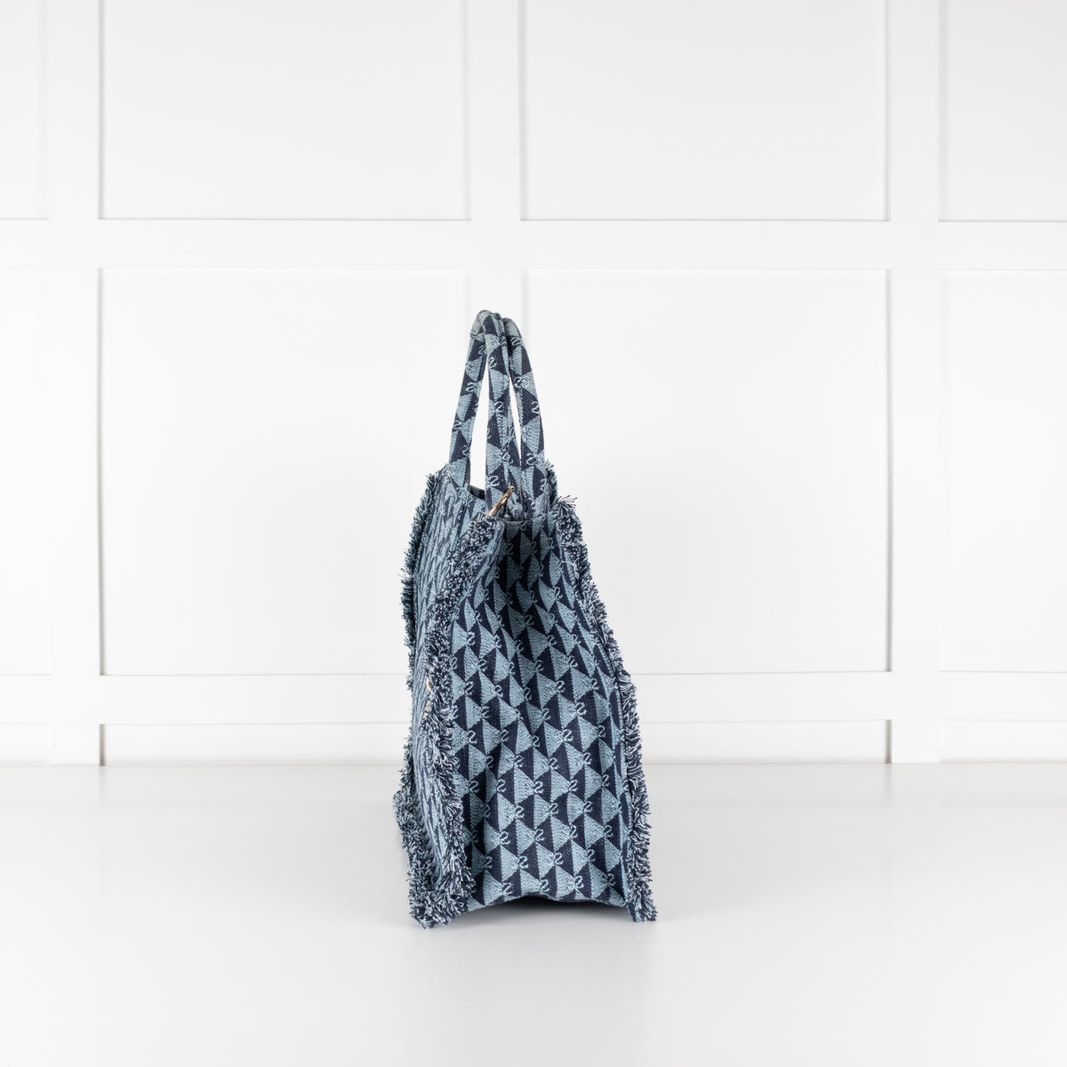 Sandro Blue Cotton Kasbah Monogram Tote Bag With Frayed Edge