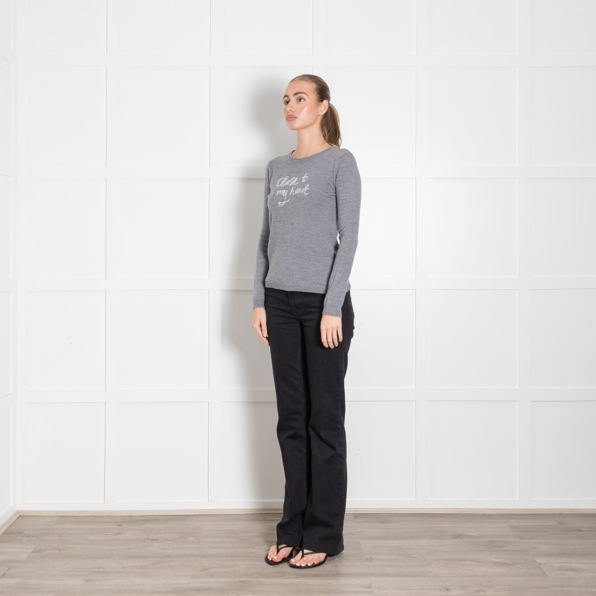 Bella Freud Grey Wool Slogan Sweater