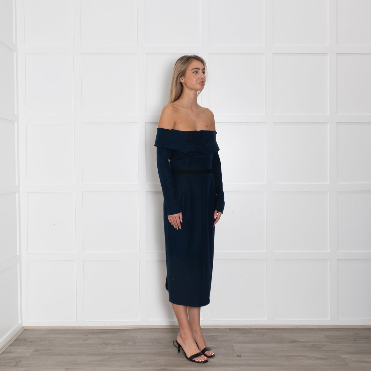 Emilio De La Morena Navy Blue Boned Bodice Sleeved Dress