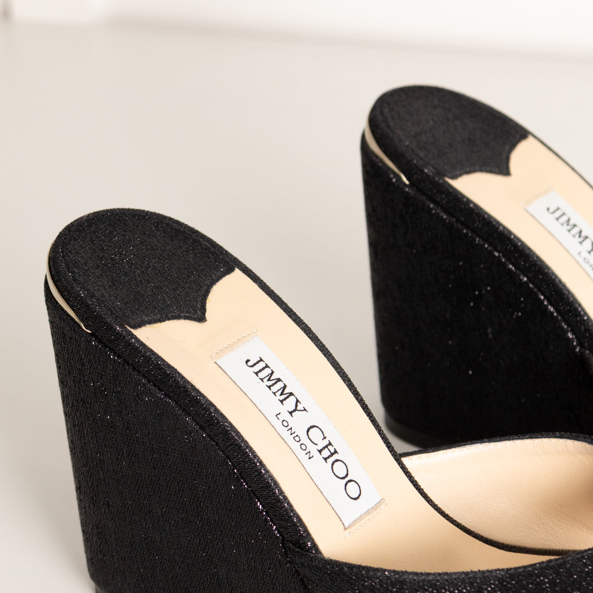 Jimmy Choo Black Shiny Wetlook Wedges