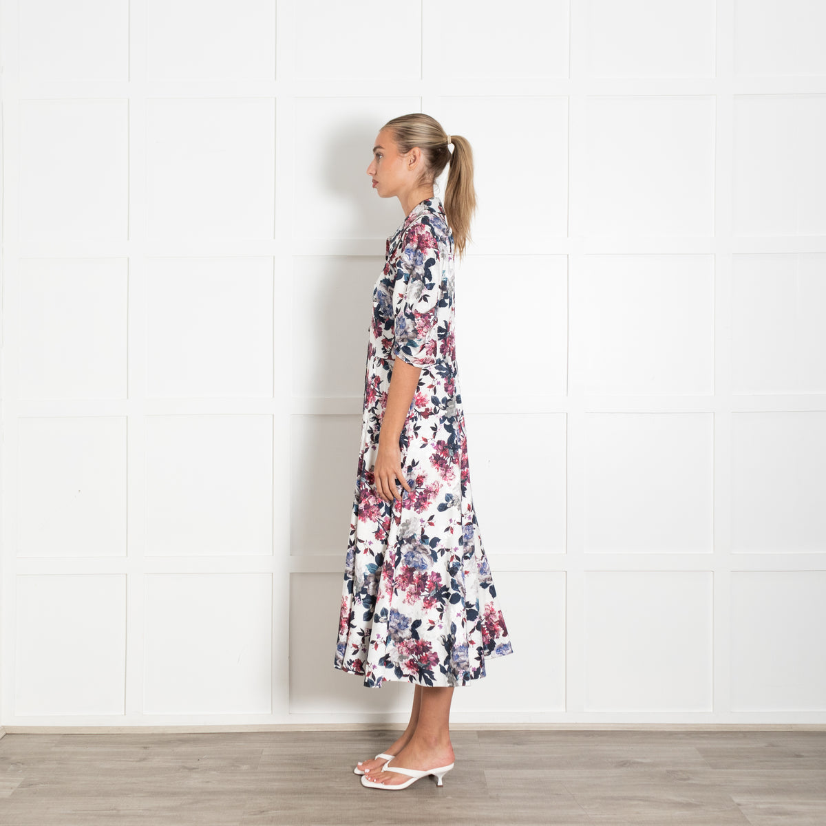 Erdem White Floral Print Button Down Shirt Dress