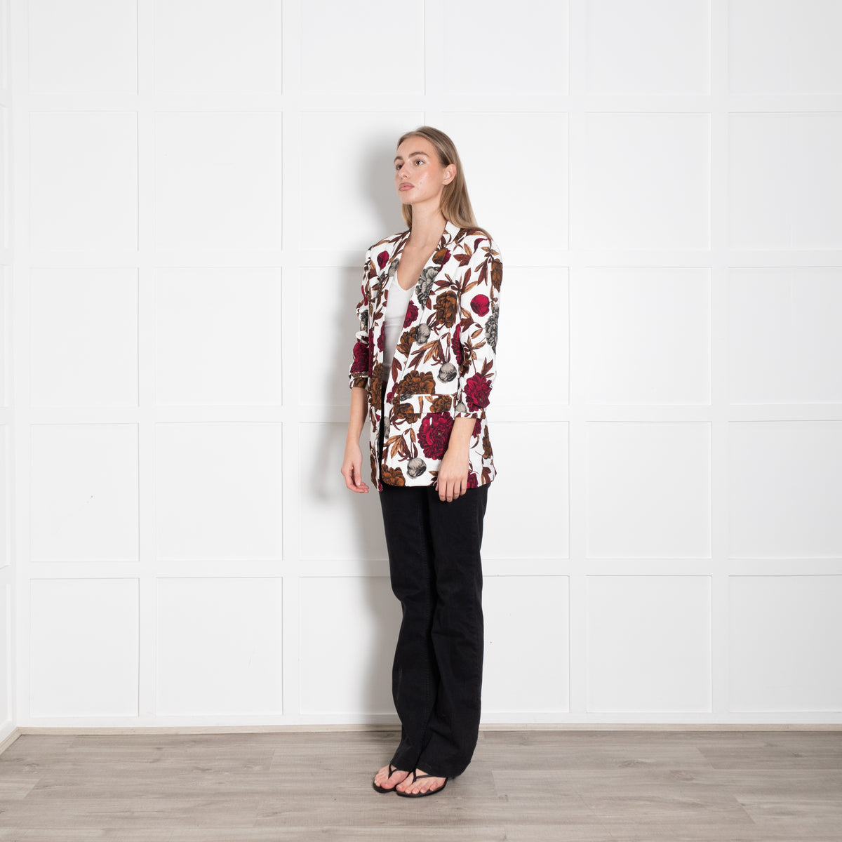 Maryan Mehlhorn White Brown Floral Soft Jacket
