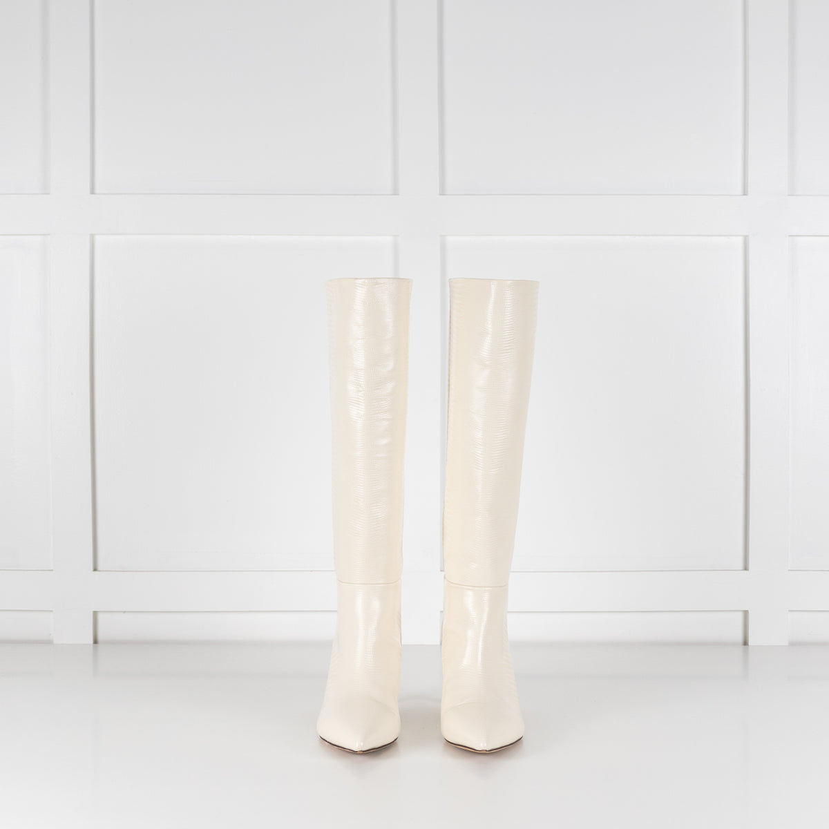Paris Texas White Mock Snake Heeled Boots