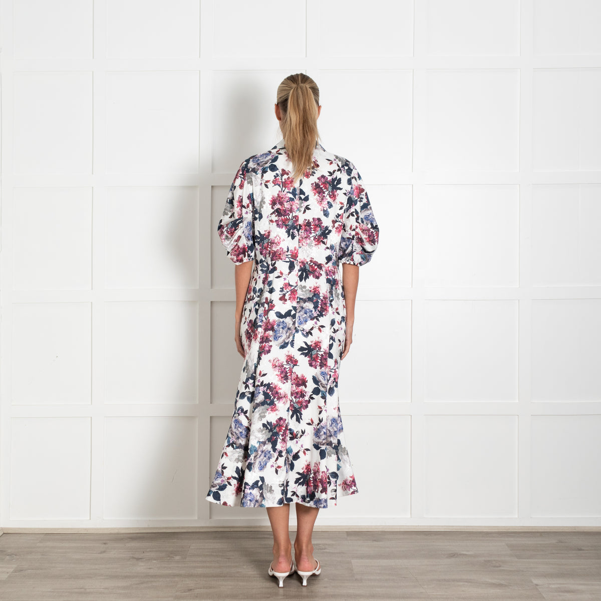 Erdem White Floral Print Button Down Shirt Dress