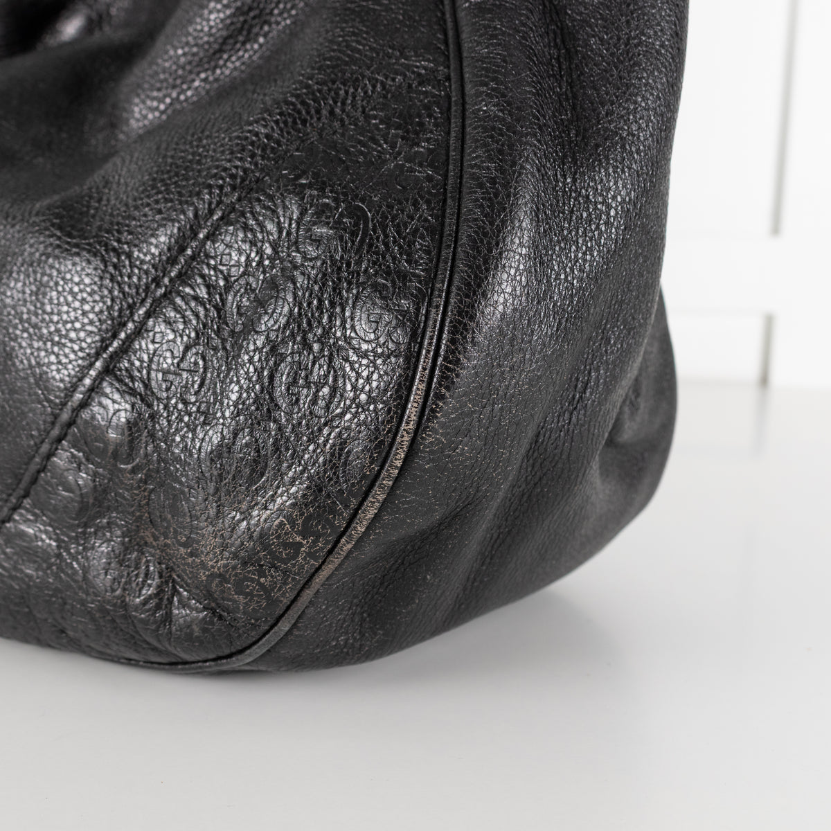 Gucci Guccissima Black Leather Vintage Shoulder Bag