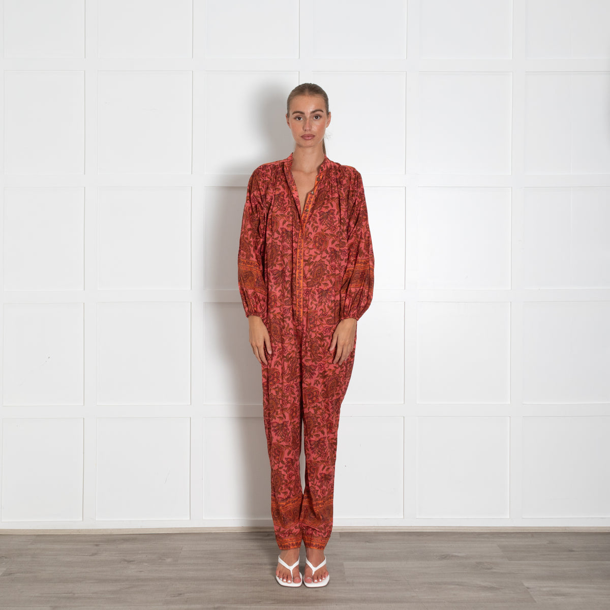 Zimmermann Orange Pink Paisley Cotton Jumpsuit