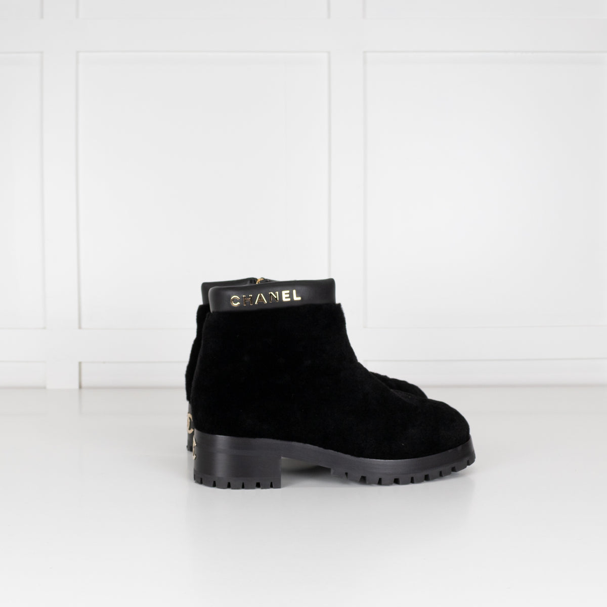 Chanel Shearling Black Ankle Boot
