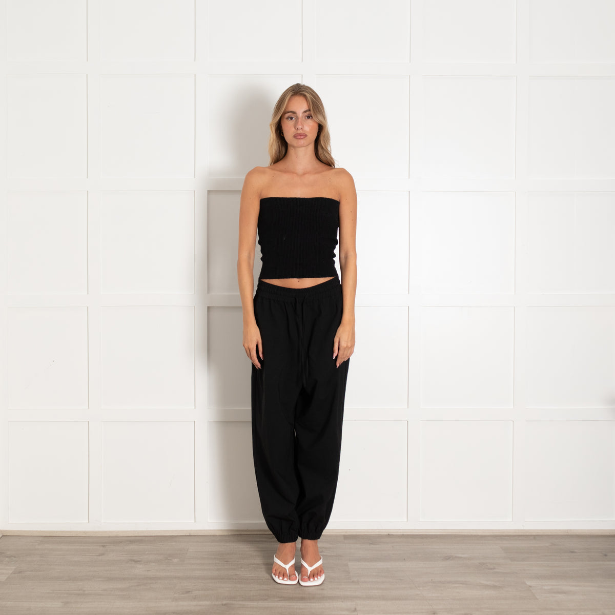CO Black Wool Blend Elasticated Trim Trousers