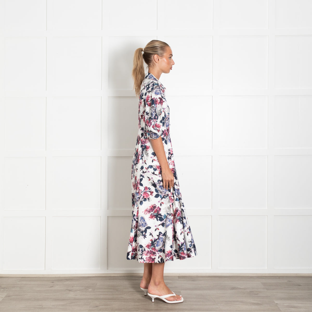 Erdem White Floral Print Button Down Shirt Dress