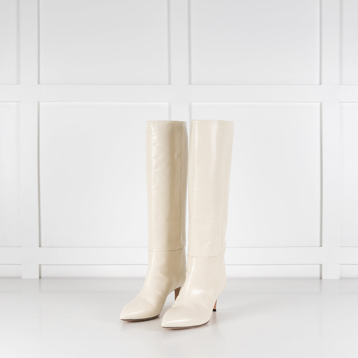 Paris Texas White Mock Snake Heeled Boots