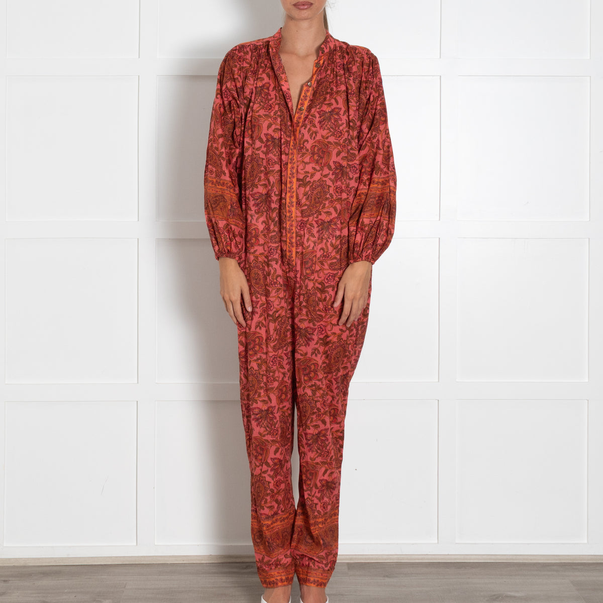 Zimmermann Orange Pink Paisley Cotton Jumpsuit