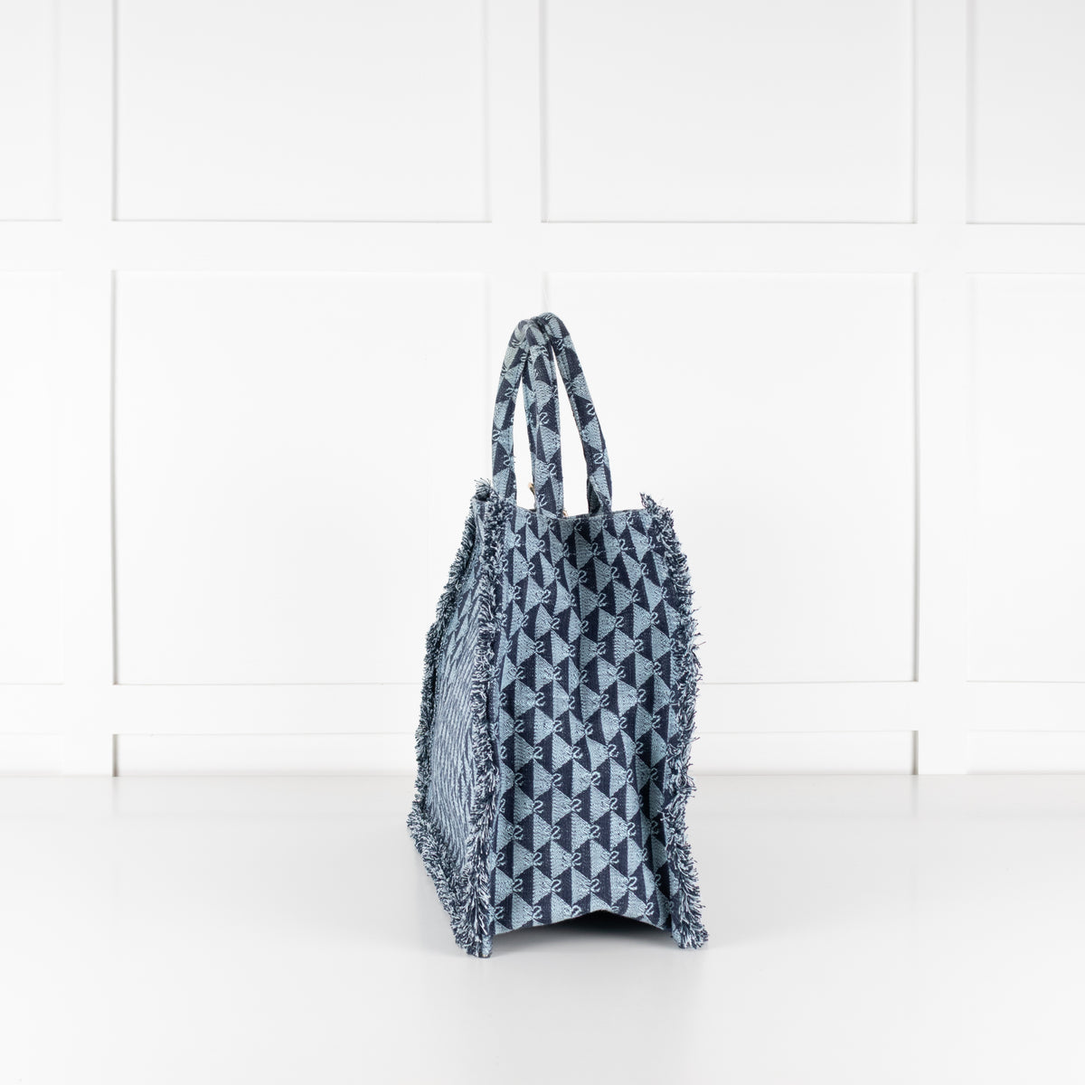 Sandro Blue Cotton Kasbah Monogram Tote Bag With Frayed Edge