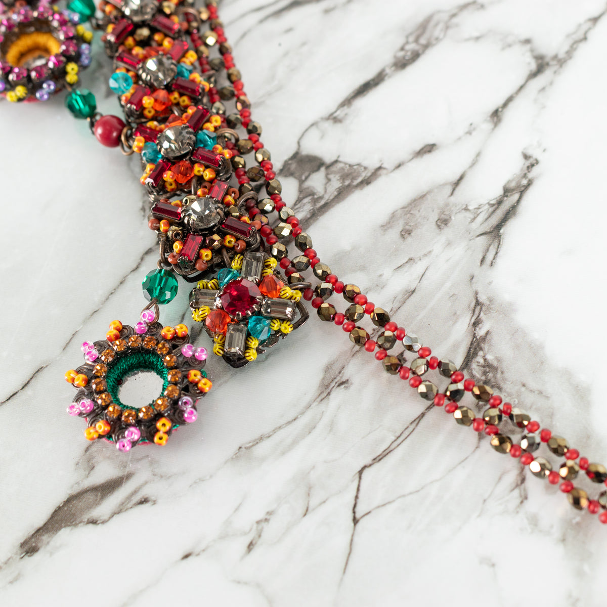 Erickson Beamon Multi Colour Crystal Three Hanging Pendant Choker