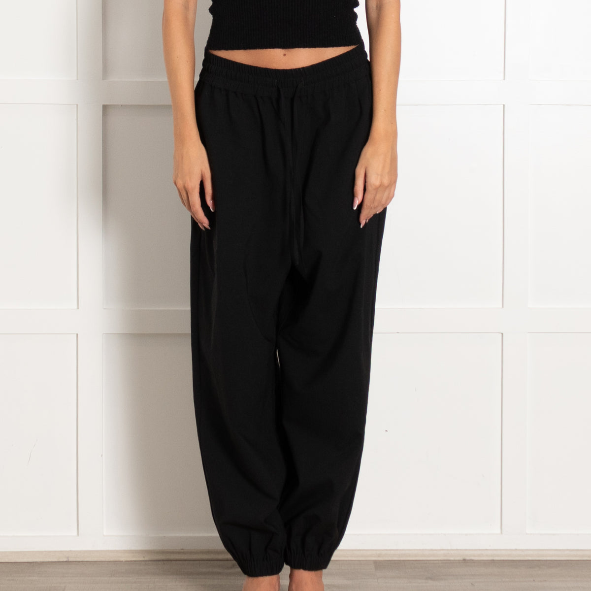 CO Black Wool Blend Elasticated Trim Trousers