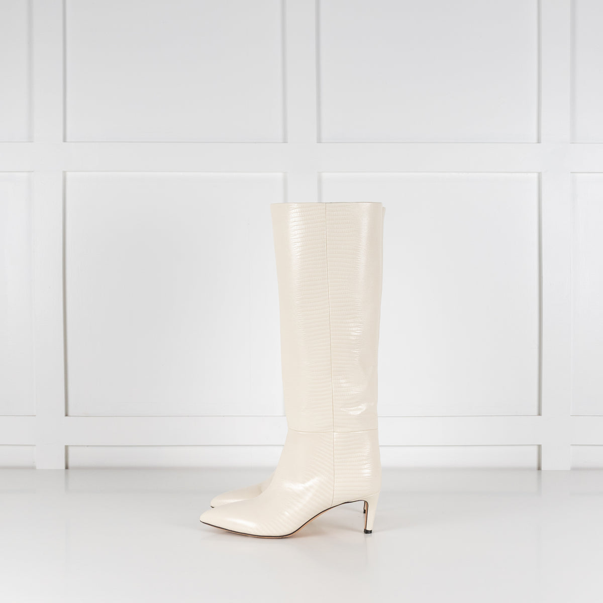 Paris Texas White Mock Snake Heeled Boots