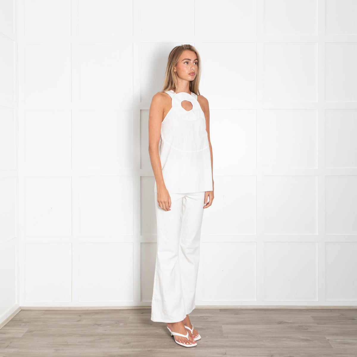Givenchy White Cotton Racer Neck Top With Circle Cut Out