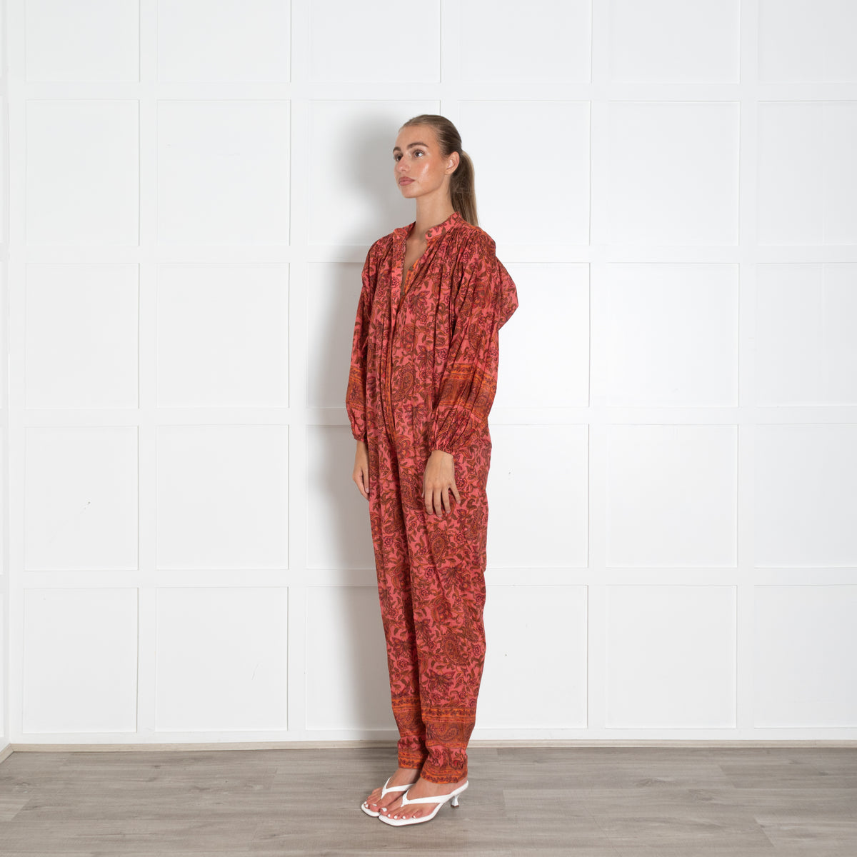 Zimmermann Orange Pink Paisley Cotton Jumpsuit