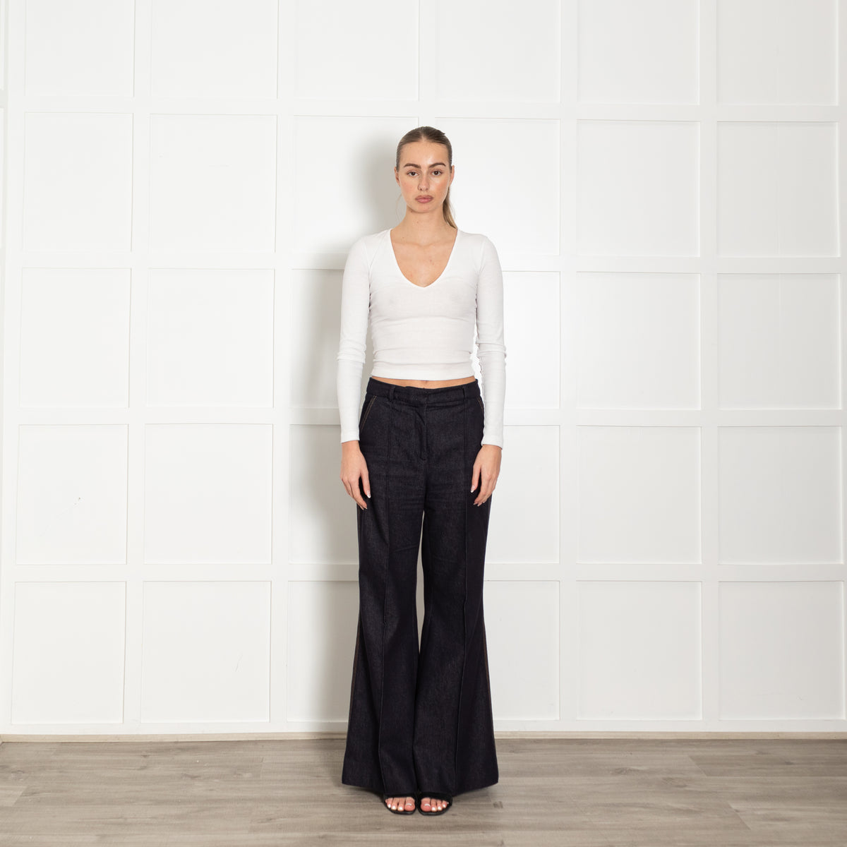 Me + Em Dark Blue Denim Flared Trousers