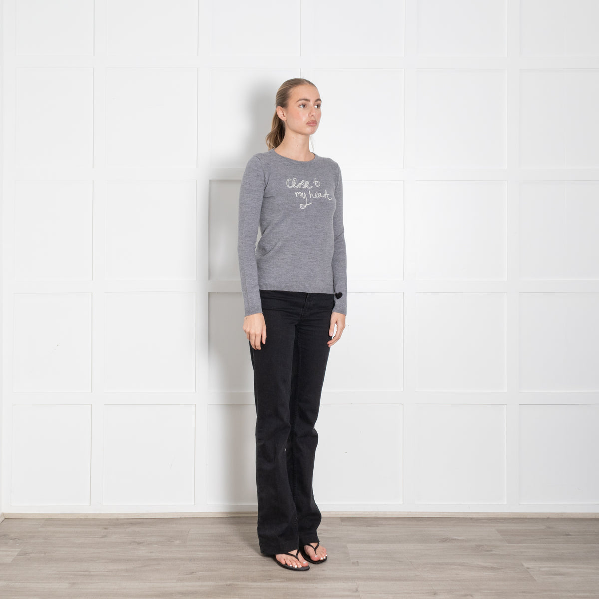 Bella Freud Grey Wool Slogan Sweater