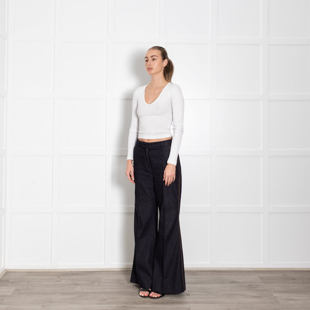 Me + Em Dark Blue Denim Flared Trousers