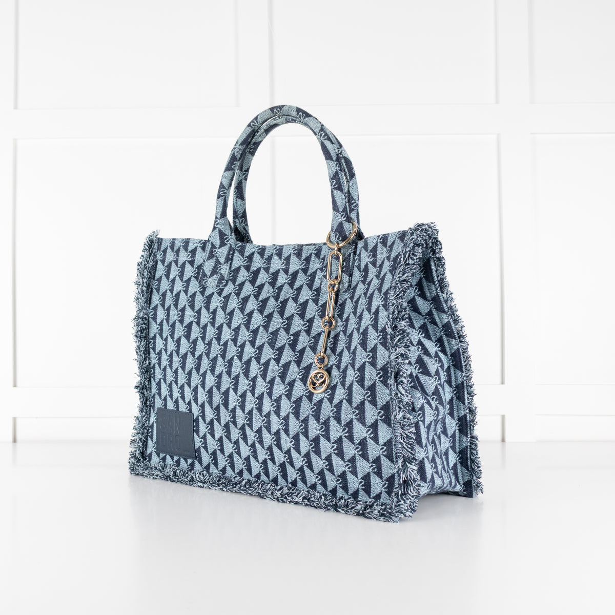 Sandro Blue Cotton Kasbah Monogram Tote Bag With Frayed Edge