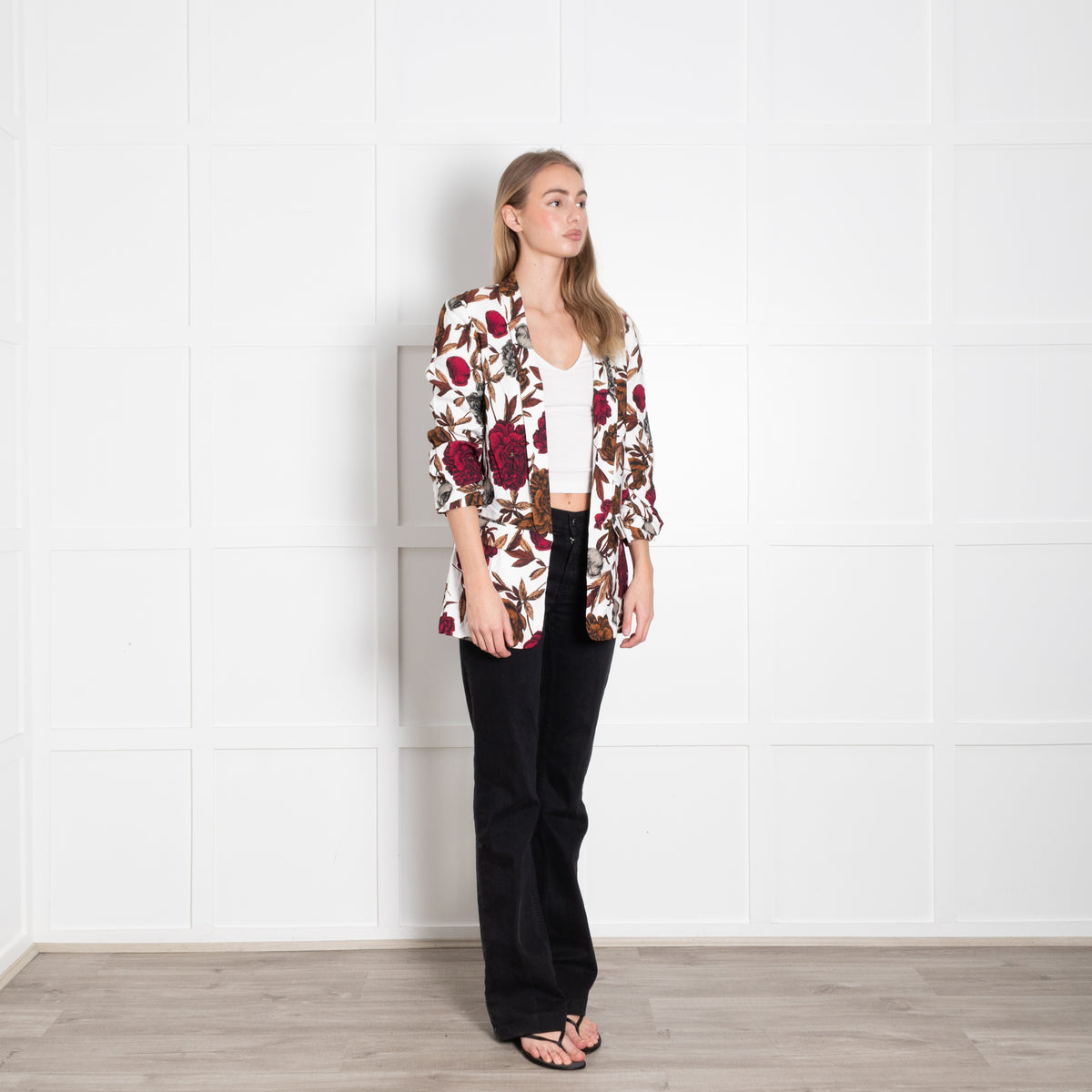 Maryan Mehlhorn White Brown Floral Soft Jacket