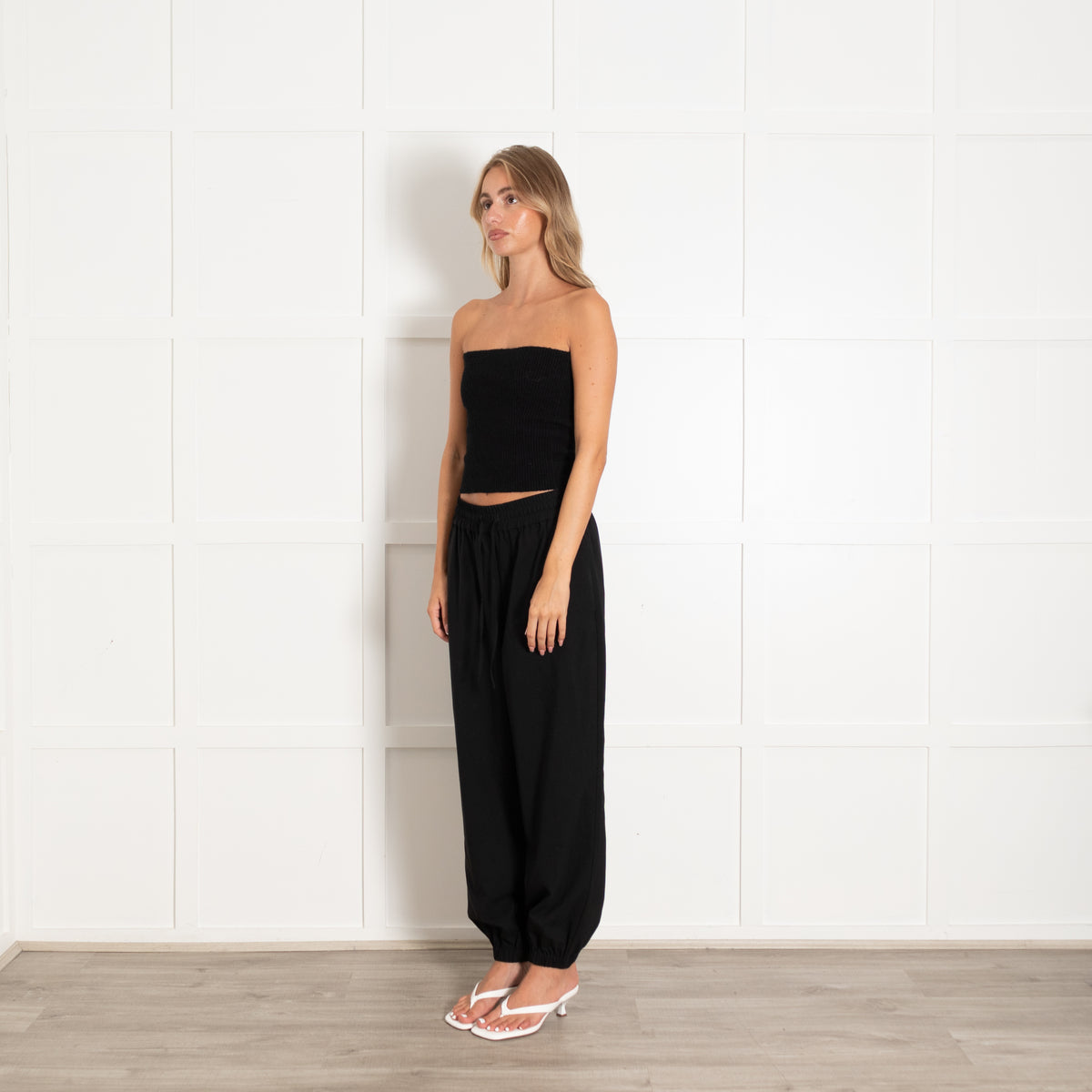 CO Black Wool Blend Elasticated Trim Trousers