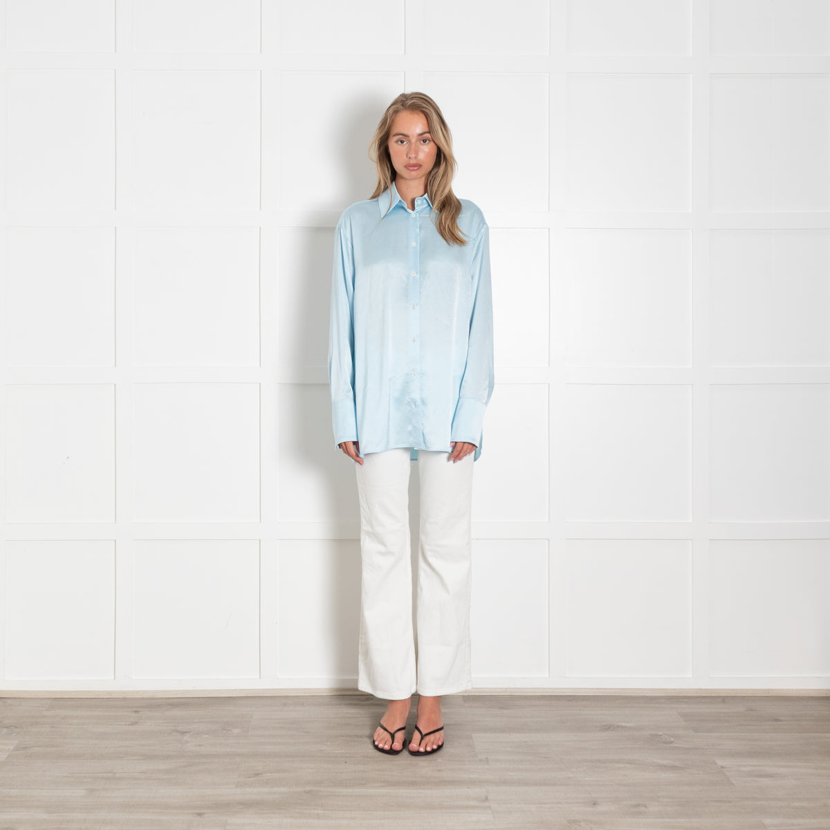 Serena Bute Ice Blue Satin Oversized Blouse