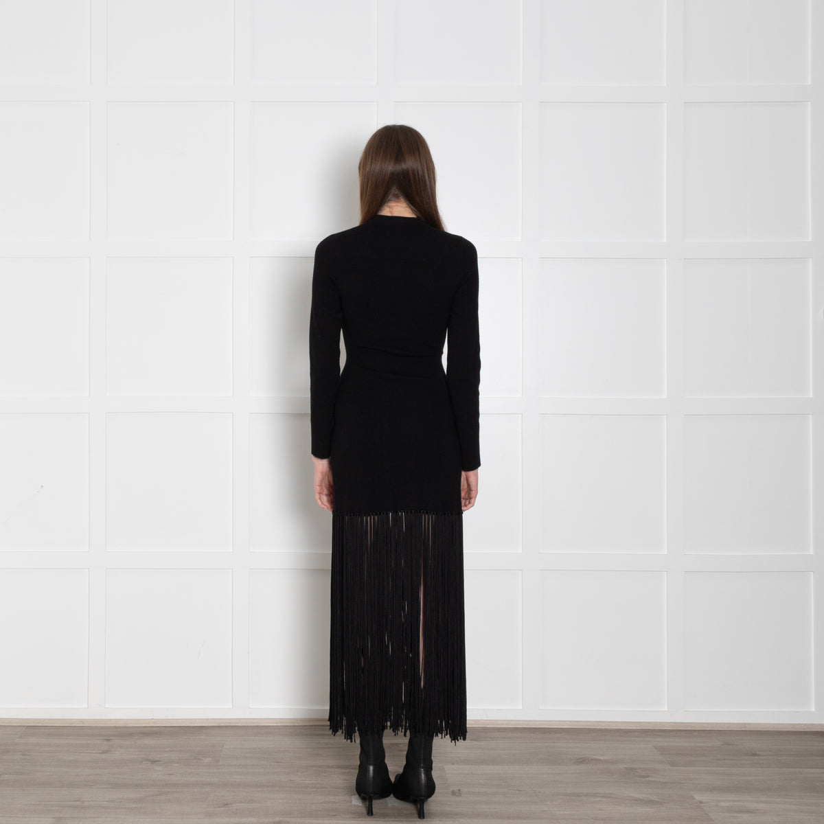 Sandro Black Knit Dress With Long Fringe Hem