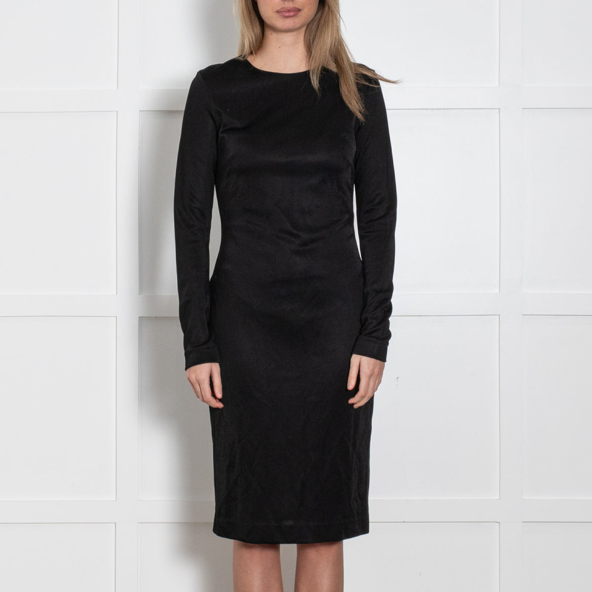 Joseph Black Shiny Long Sleeve Fitted Dress