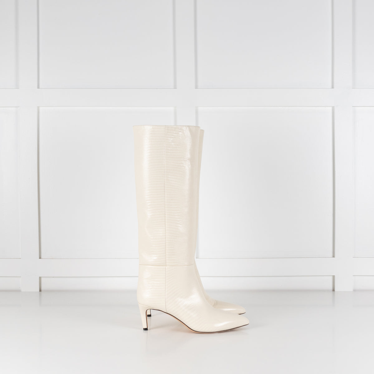 Paris Texas White Mock Snake Heeled Boots